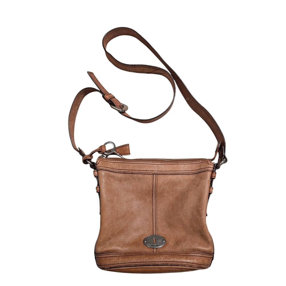 Fossil Brown Leather Crossbody‎ Bag ZB5074 Cognac Pebbled Adjustable Strap